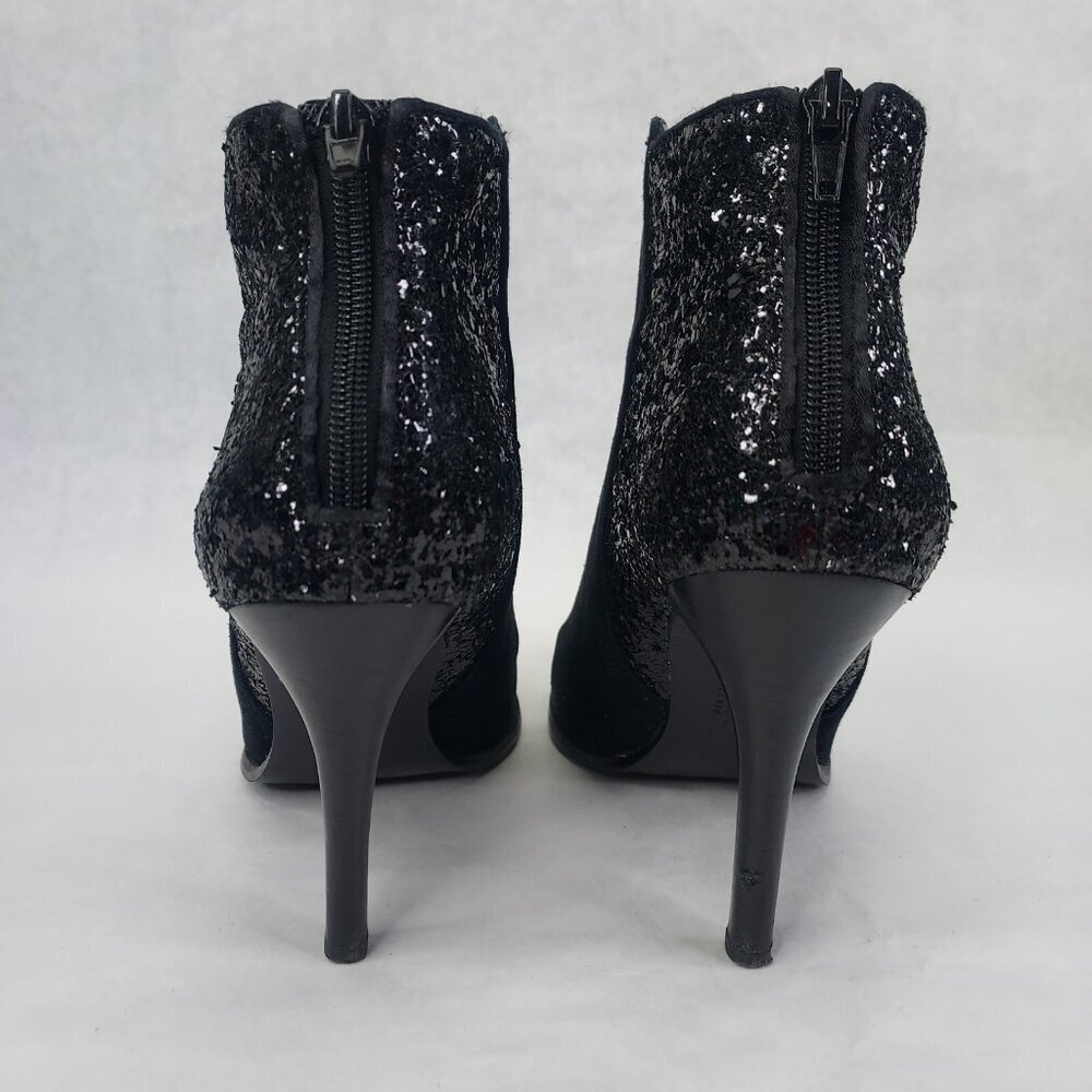 BCBG Milan Stiletto Ankle Booties Women's 9.5B Black Suede Glitter Zip Heel Glam - Picture 6 of 15